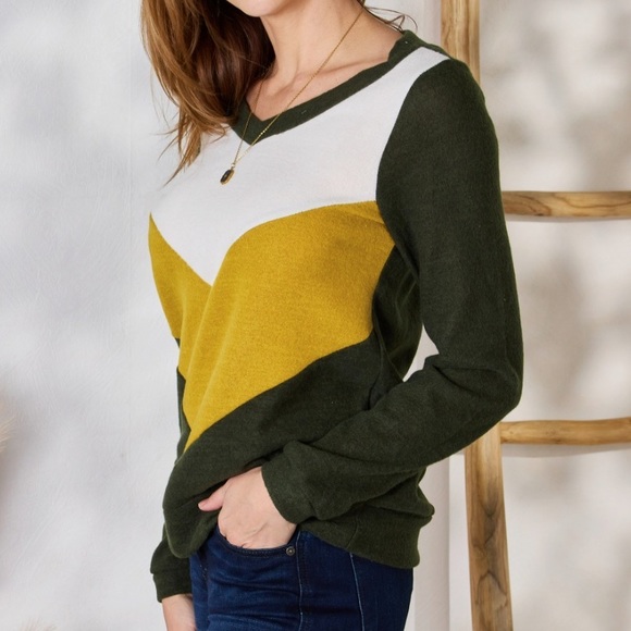 NEW Hailey & Co PLUS + REG Size Retro 1970s Color Block V-Neck Knit Top Blouse - Picture 9 of 11